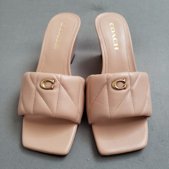 COACH Emma Leather Wedges in Buff Size 7.5 COAH-WZ182 Quilted Tan - Picture 6 of 16